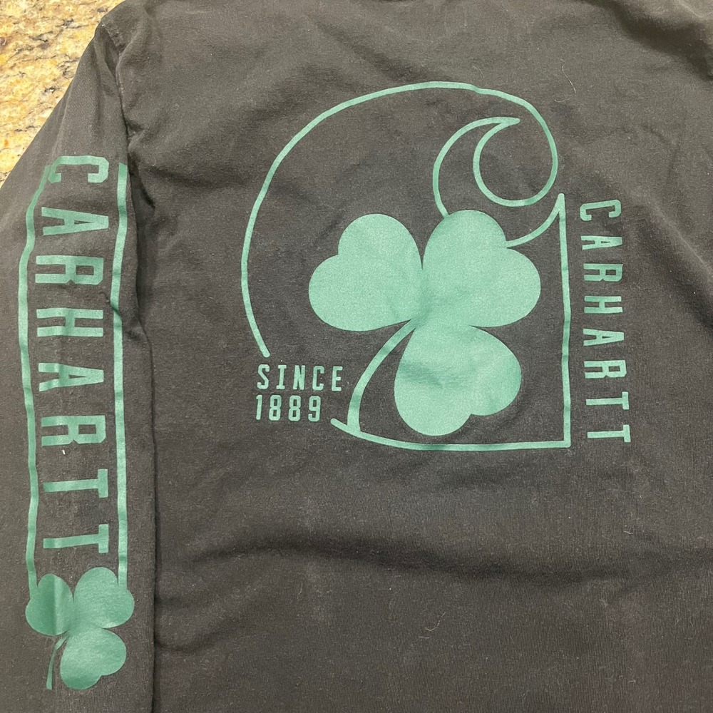 Carhartt Mens Long Sleeve‎ Shamrock Graphic Tee Black Green Loose Fit Small S